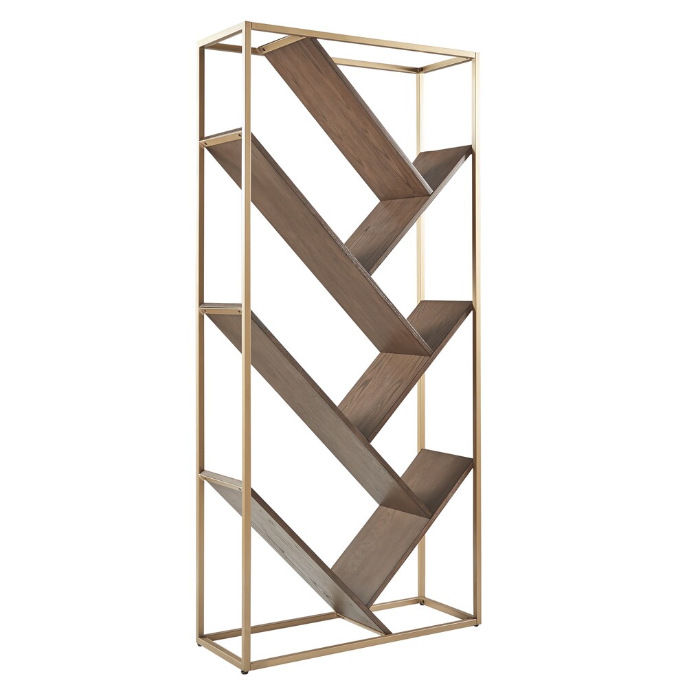 Cortez Gold and Walnut Finish Angular Modern Bookshelf by iNSPIRE Q Bold