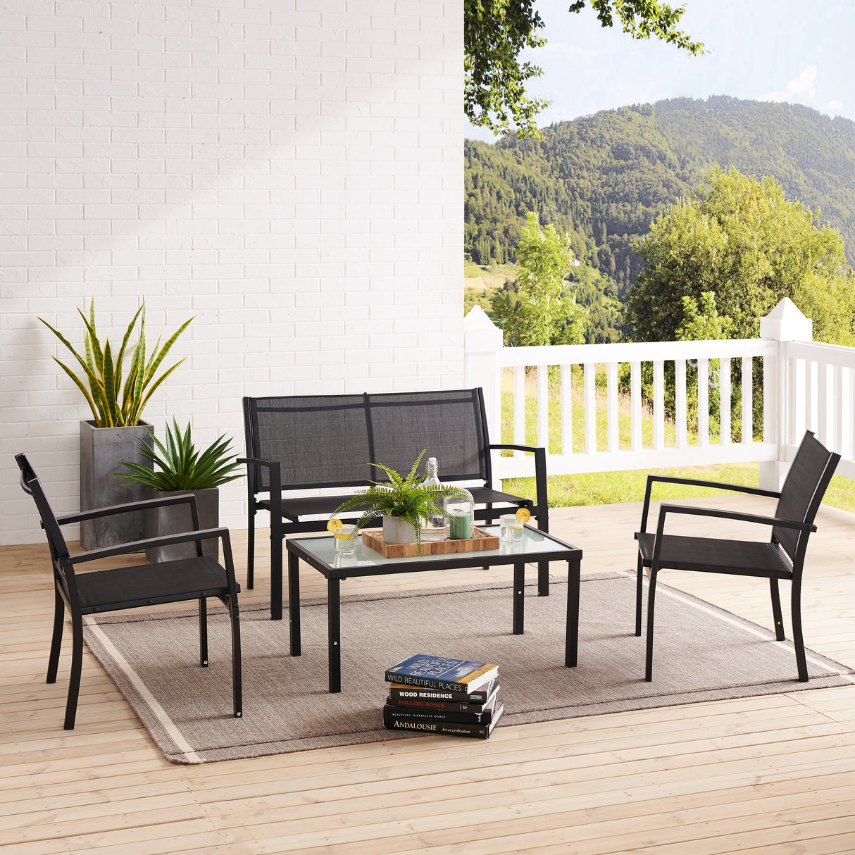 Corvus Antonio 4-piece Outdoor Sling Fabric Conversation Set