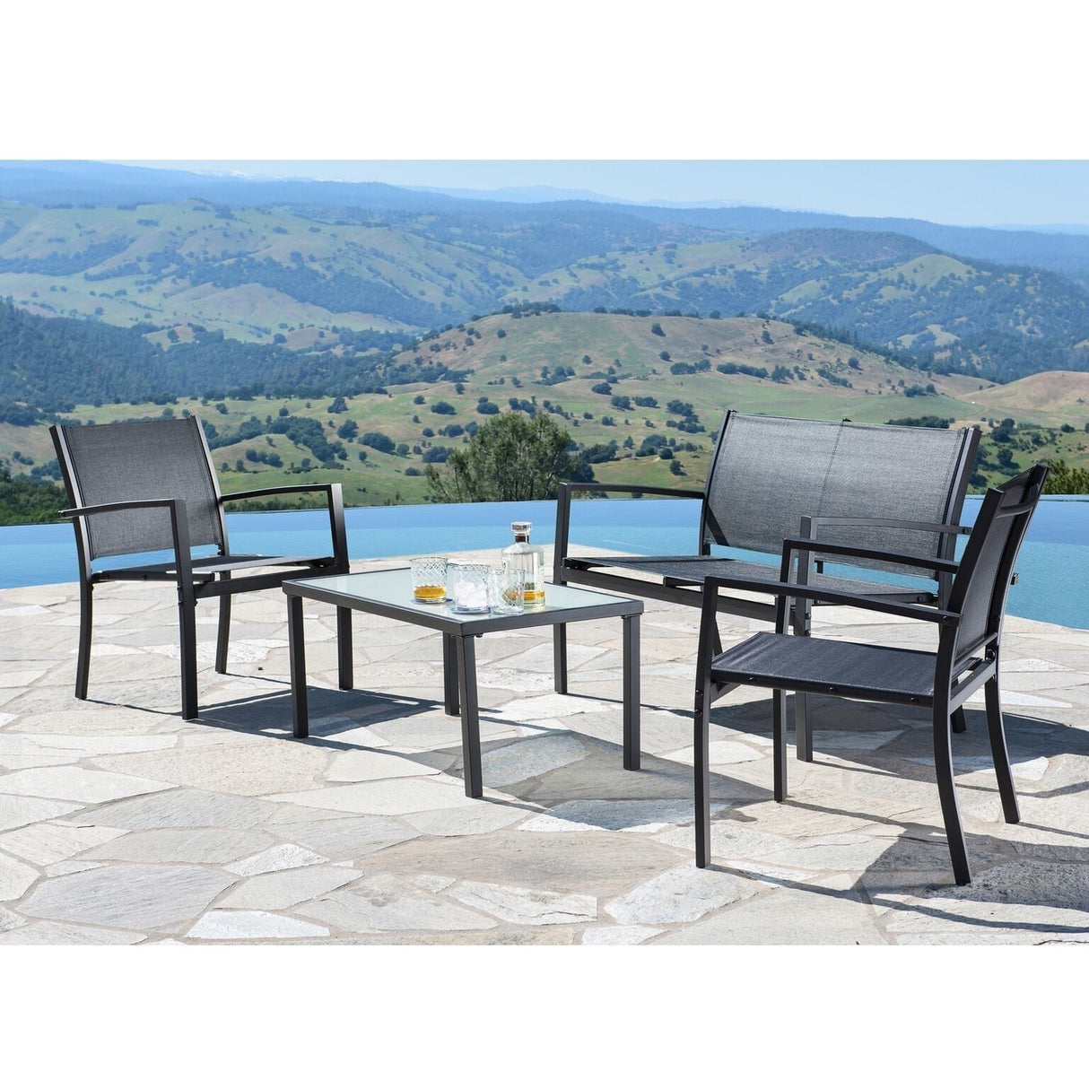 Corvus Antonio 4-piece Outdoor Sling Fabric Conversation Set