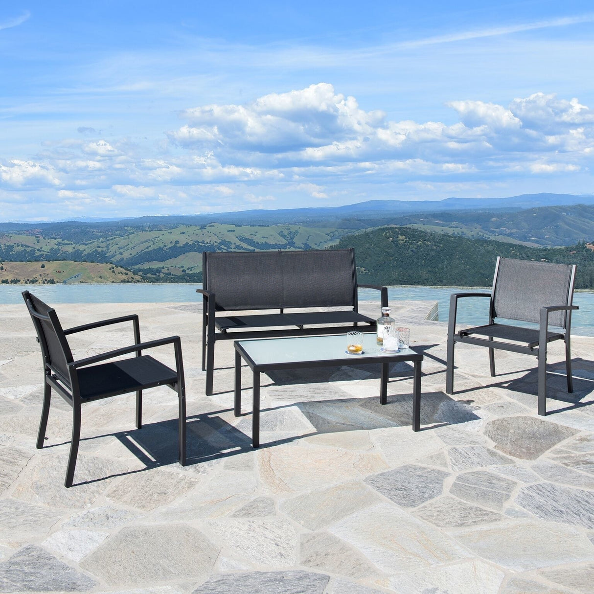 Corvus Antonio 4-piece Outdoor Sling Fabric Conversation Set