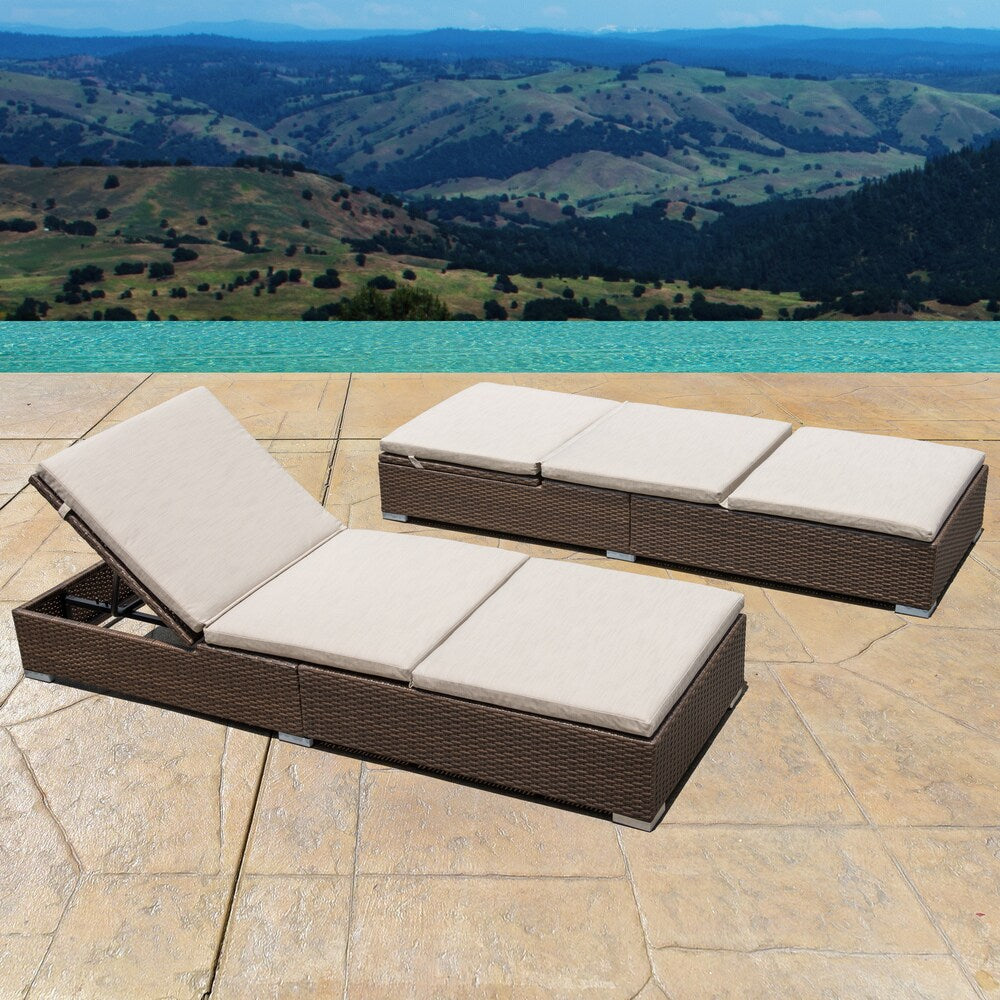 Corvus Brown Wicker Outdoor Chaise Lounges with Cushions (Set of 2)