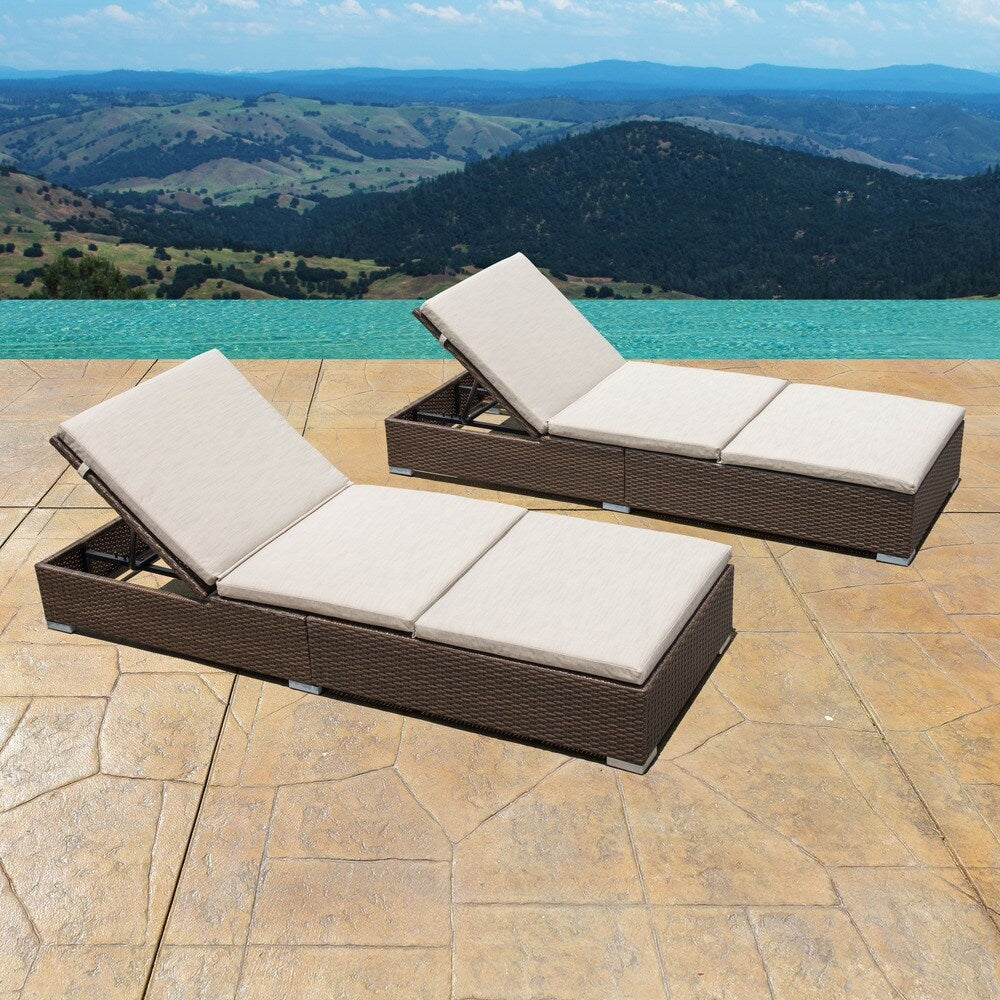 Corvus Brown Wicker Outdoor Chaise Lounges with Cushions (Set of 2)