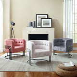 Corvus Hernals Velvet Tufted Curved Back Barrel Accent Chair