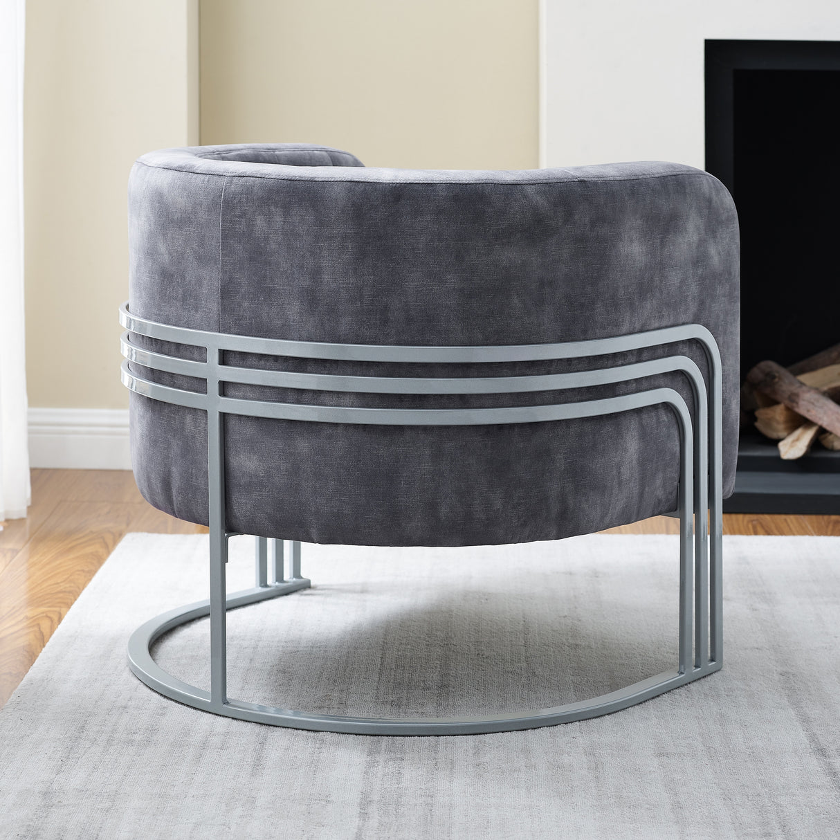 Corvus Hernals Velvet Tufted Curved Back Barrel Accent Chair