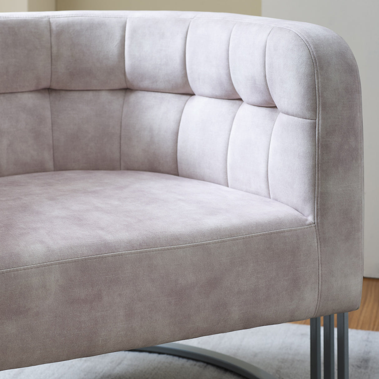 Corvus Hernals Velvet Tufted Curved Back Barrel Accent Chair