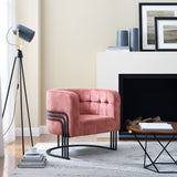 Corvus Hernals Velvet Tufted Curved Back Barrel Accent Chair