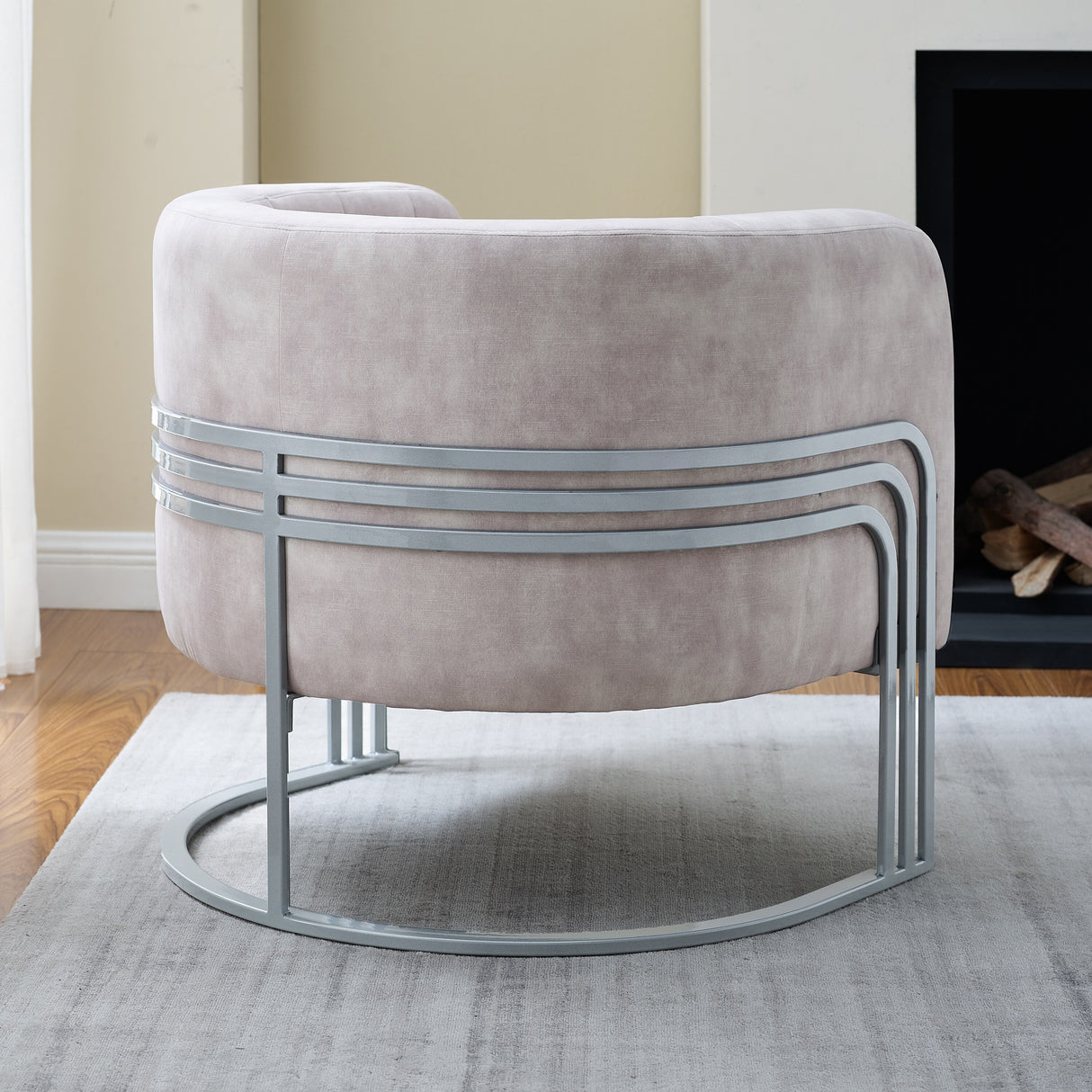 Corvus Hernals Velvet Tufted Curved Back Barrel Accent Chair