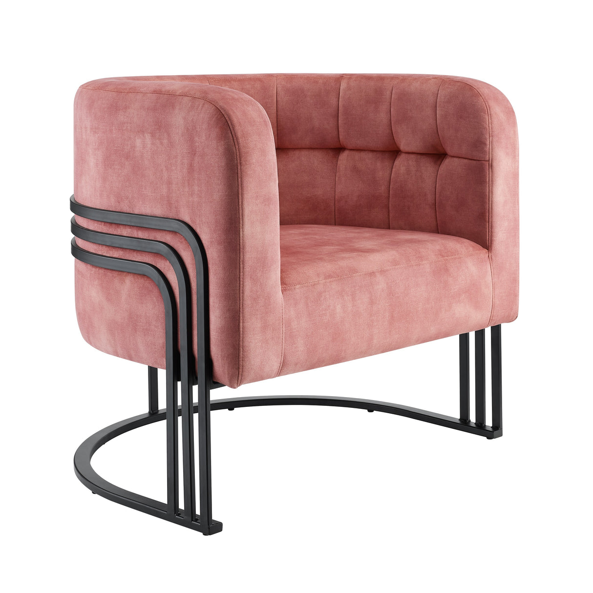 Corvus Hernals Velvet Tufted Curved Back Barrel Accent Chair