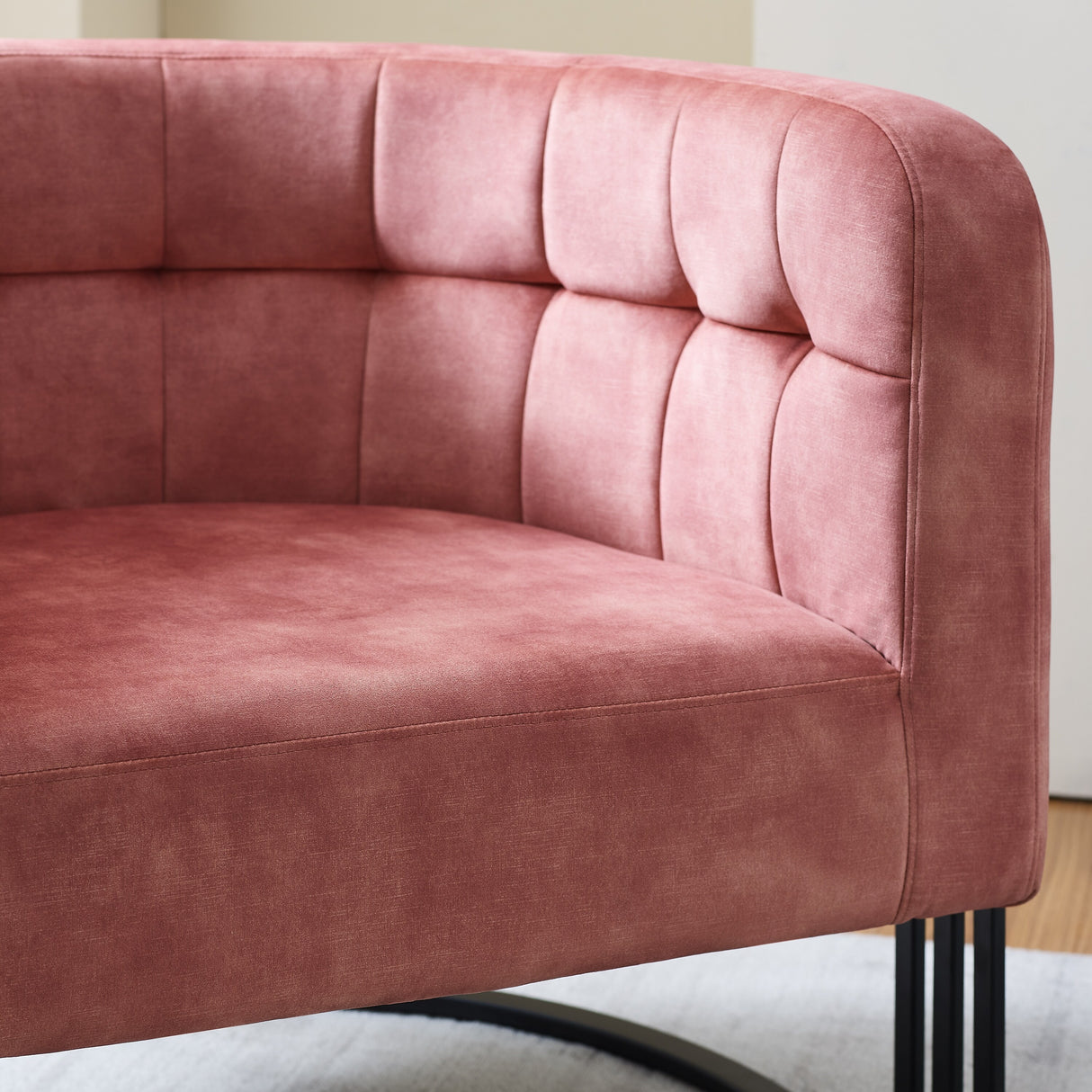 Corvus Hernals Velvet Tufted Curved Back Barrel Accent Chair