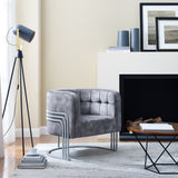 Corvus Hernals Velvet Tufted Curved Back Barrel Accent Chair
