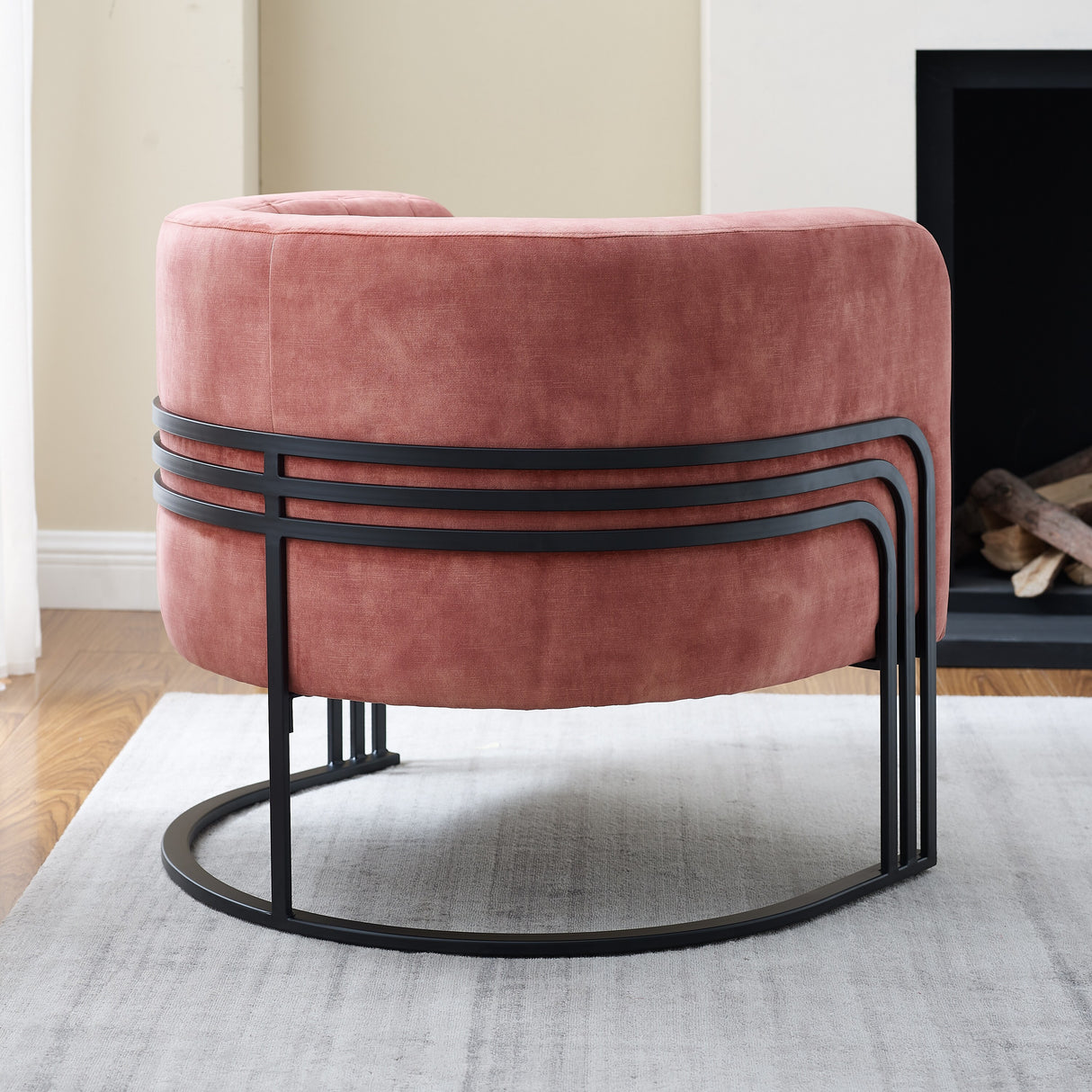 Corvus Hernals Velvet Tufted Curved Back Barrel Accent Chair
