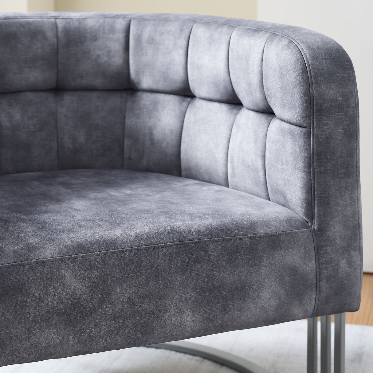 Corvus Hernals Velvet Tufted Curved Back Barrel Accent Chair