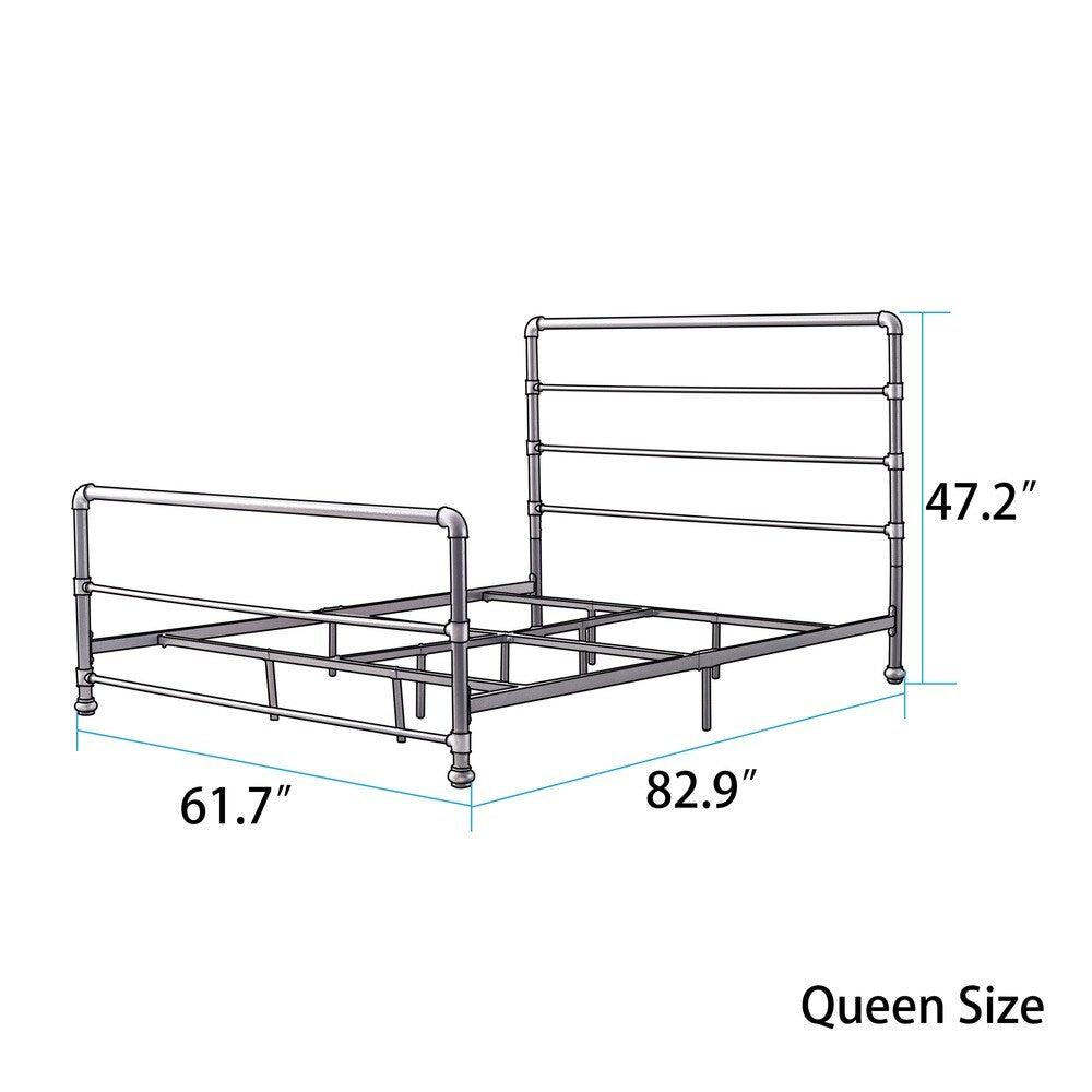 Carbon Loft Meitner Dark Grey Industrial Lines Iron Metal Queen-size Bed