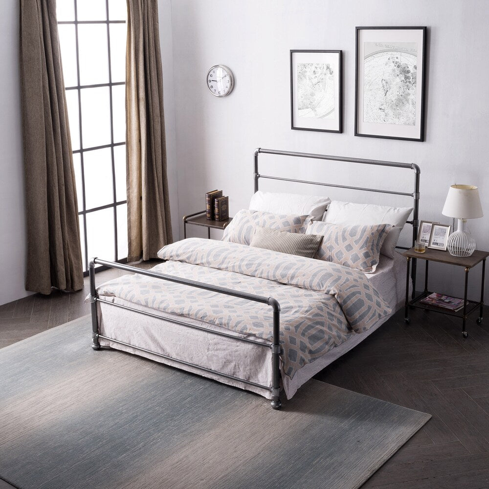 Carbon Loft Meitner Dark Grey Industrial Lines Iron Metal Queen-size Bed