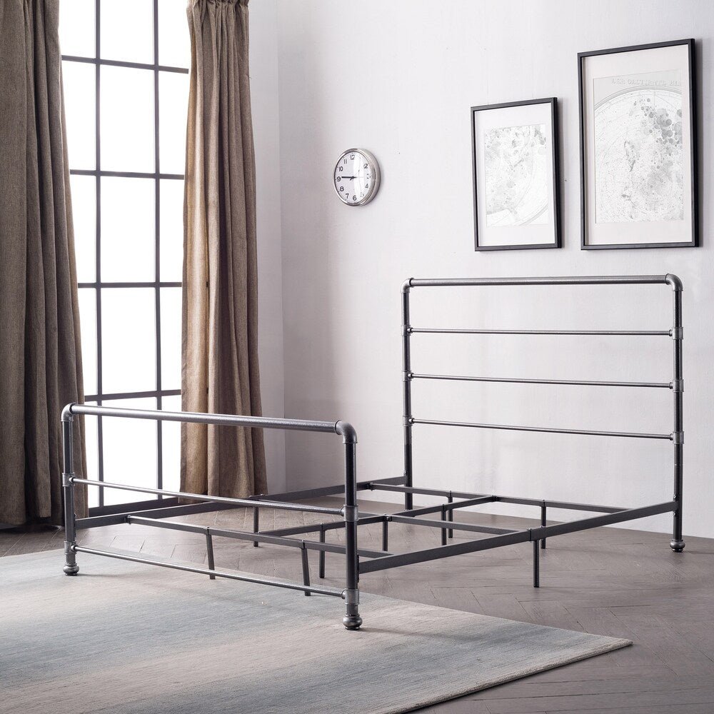 Carbon Loft Meitner Dark Grey Industrial Lines Iron Metal Queen-size Bed