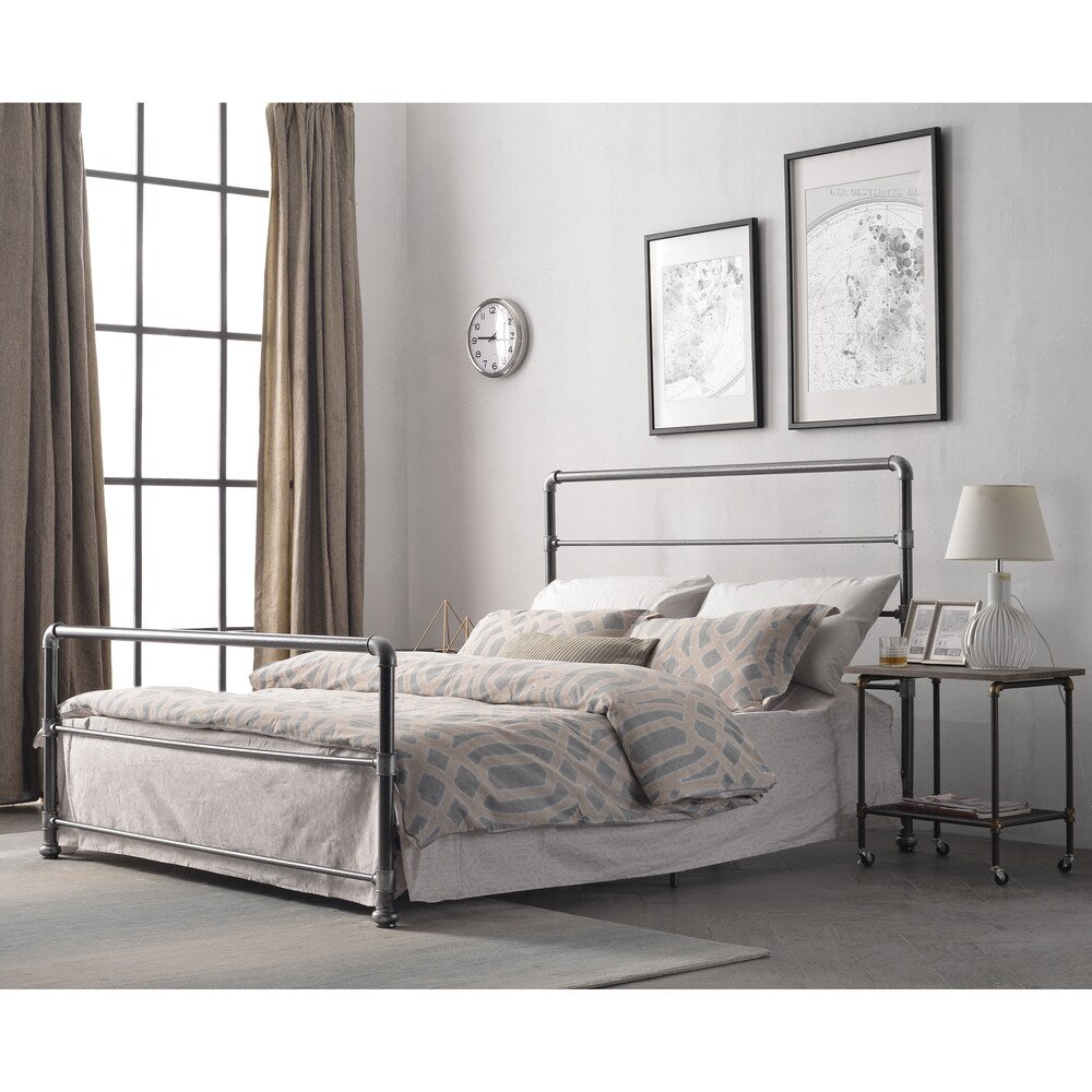 Carbon Loft Meitner Dark Grey Industrial Lines Iron Metal Queen-size Bed