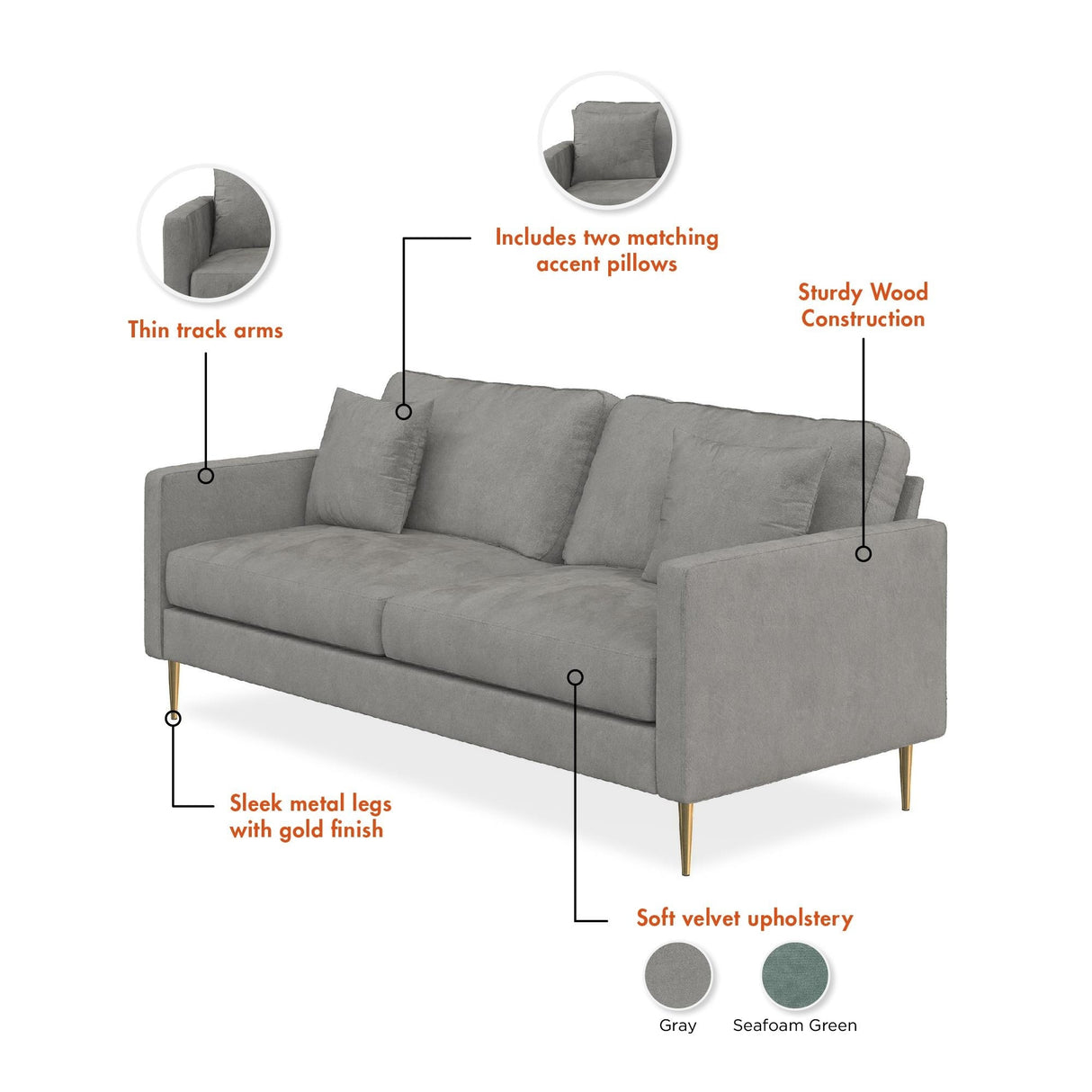 CosmoLiving by Cosmopolitan Highland Sofa with Pillows