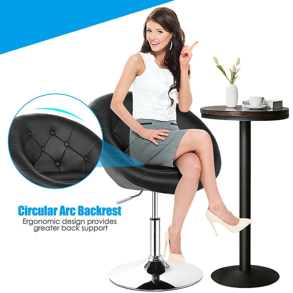 Costway 1PC Adjustable Modern Swivel Round Tufted Back Accent Chair PU - Single