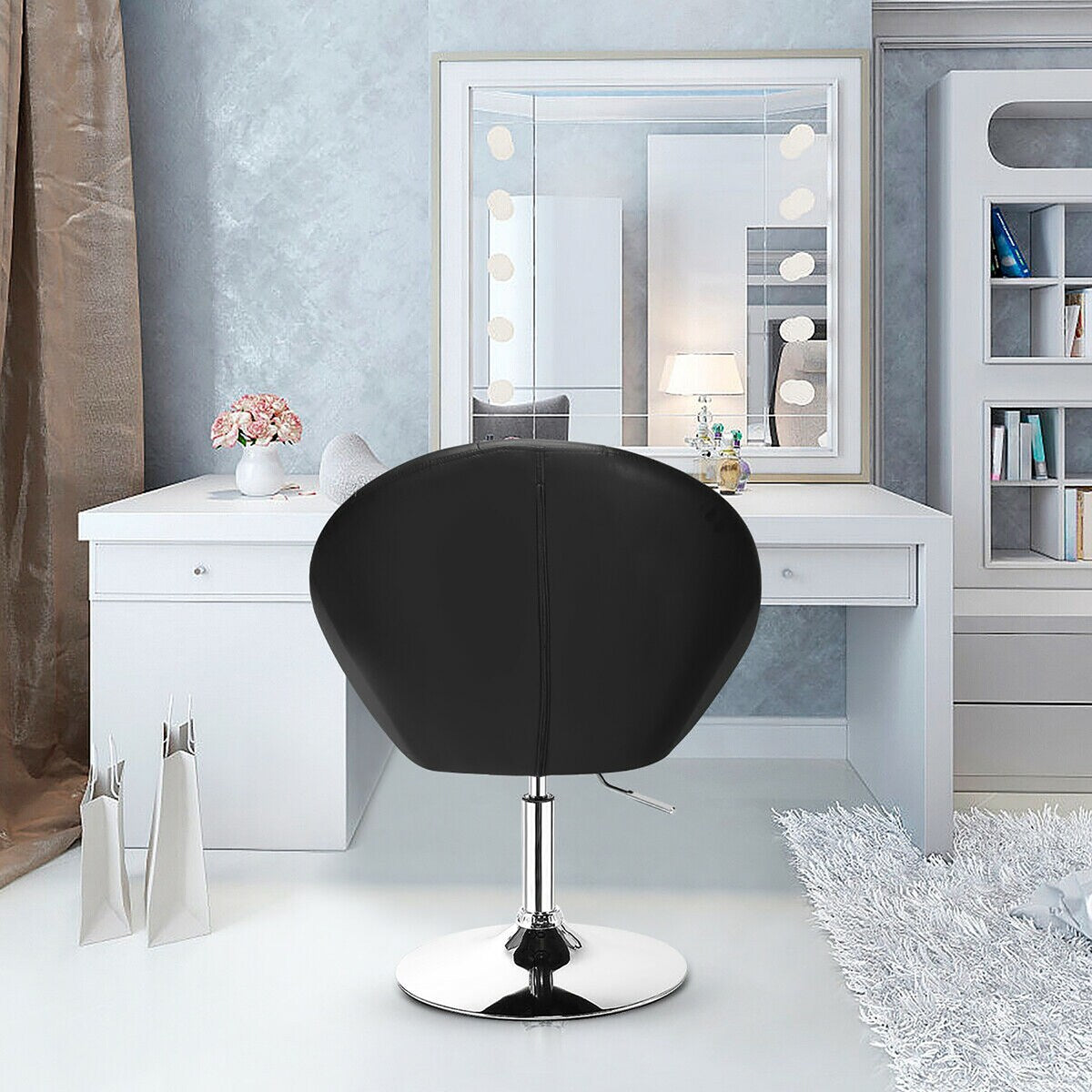 Costway 1PC Adjustable Modern Swivel Round Tufted Back Accent Chair PU - Single