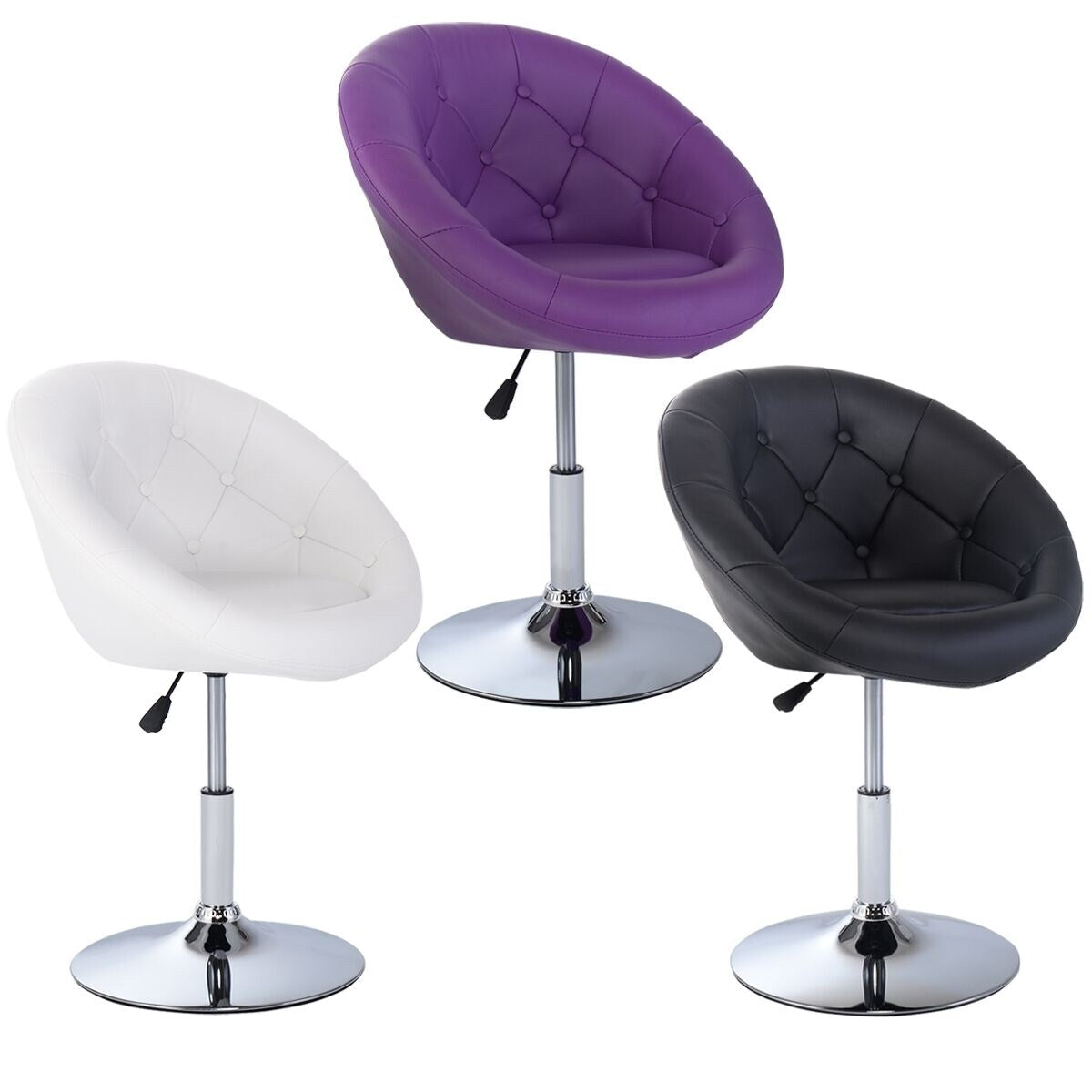 Costway 1PC Adjustable Modern Swivel Round Tufted Back Accent Chair PU - Single