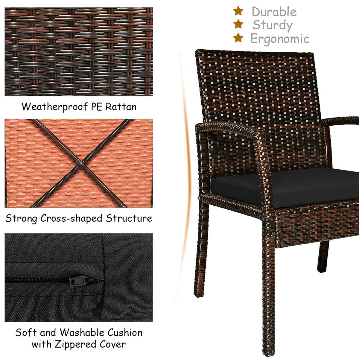 Costway 7PCS Patio Rattan Dining Chair Table Set with Cushion - See Details