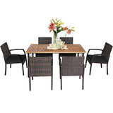 Costway 7PCS Patio Rattan Dining Chair Table Set with Cushion - See Details
