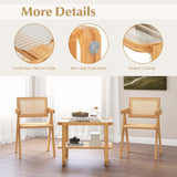 Costway Bamboo Side Table with Rattan Shelf Glass Top Nightstand Small