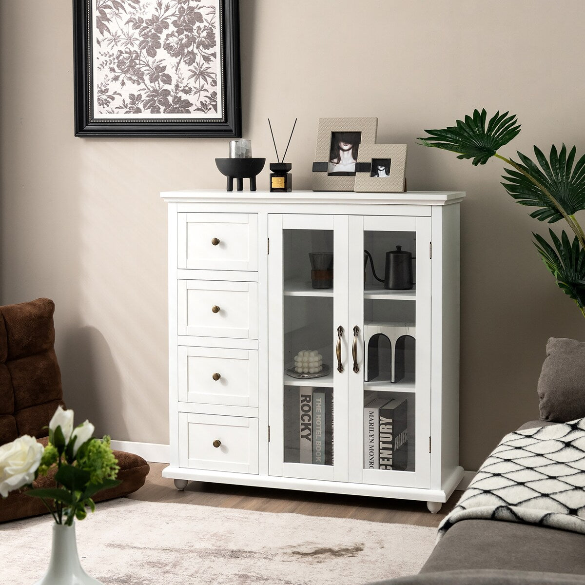 Costway Buffet Sideboard Table Kitchen Storage Cabinet w/ Drawers &