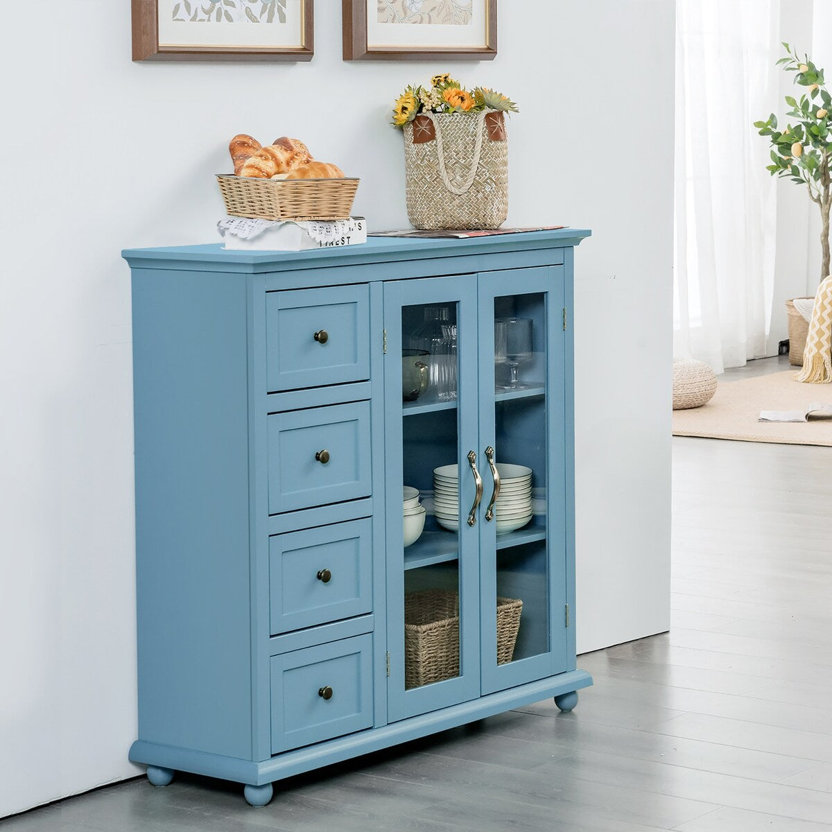 Costway Buffet Sideboard Table Kitchen Storage Cabinet w/ Drawers &