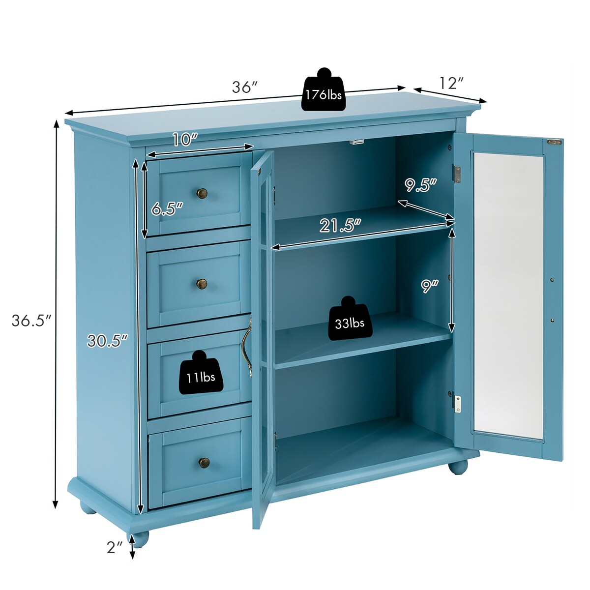 Costway Buffet Sideboard Table Kitchen Storage Cabinet w/ Drawers &