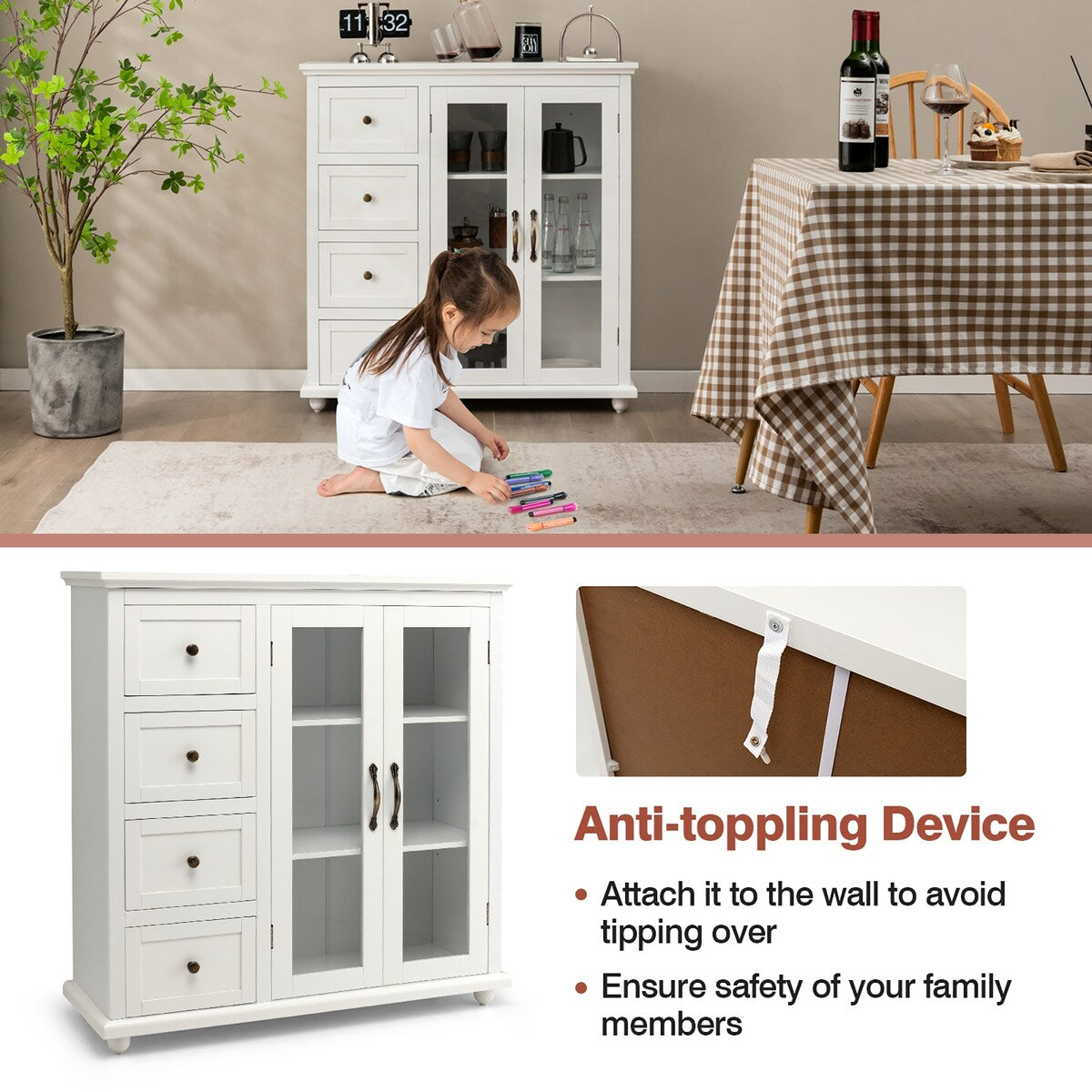 Costway Buffet Sideboard Table Kitchen Storage Cabinet w/ Drawers &