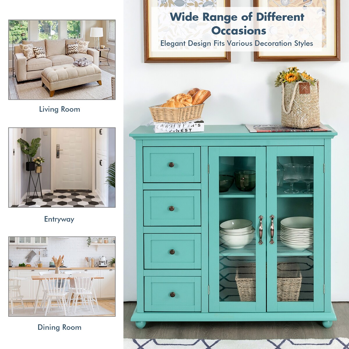 Costway Buffet Sideboard Table Kitchen Storage Cabinet w/ Drawers &