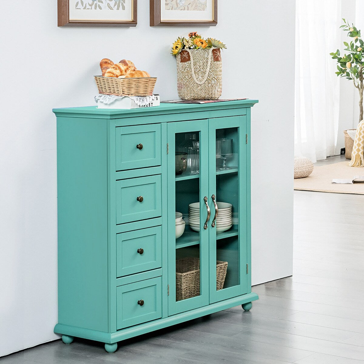 Costway Buffet Sideboard Table Kitchen Storage Cabinet w/ Drawers &