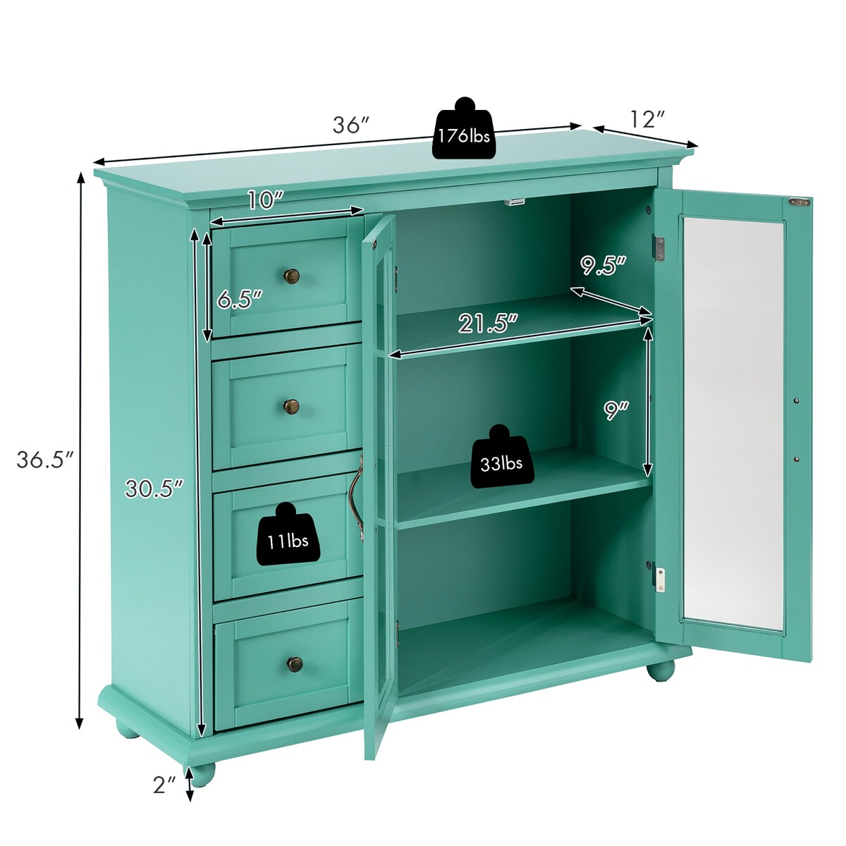 Costway Buffet Sideboard Table Kitchen Storage Cabinet w/ Drawers &