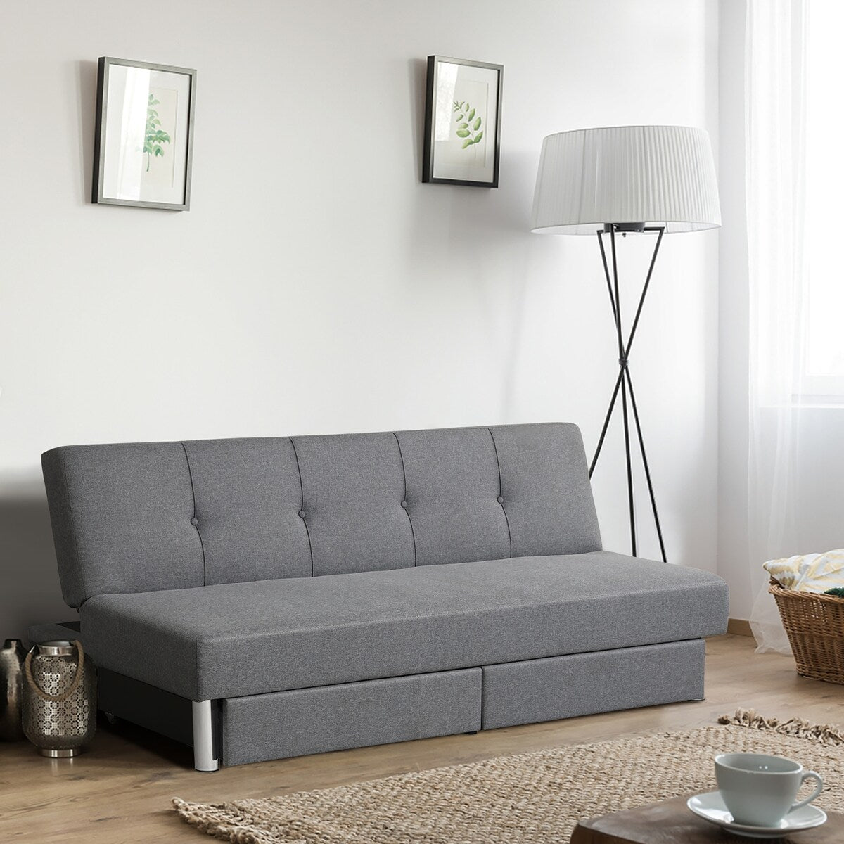 Costway Convertible Futon Sofa Bed Adjustable Couch Sleeper w/ Two - See Details