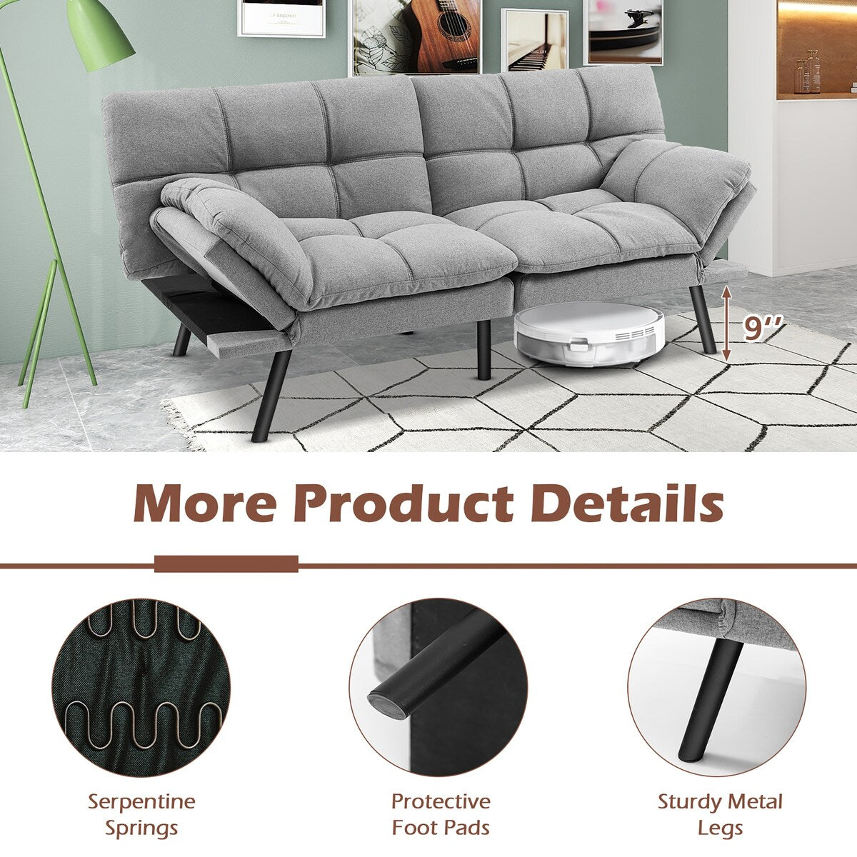 Costway Convertible Futon Sofa Bed Memory Foam Couch Sleeper with - See Details