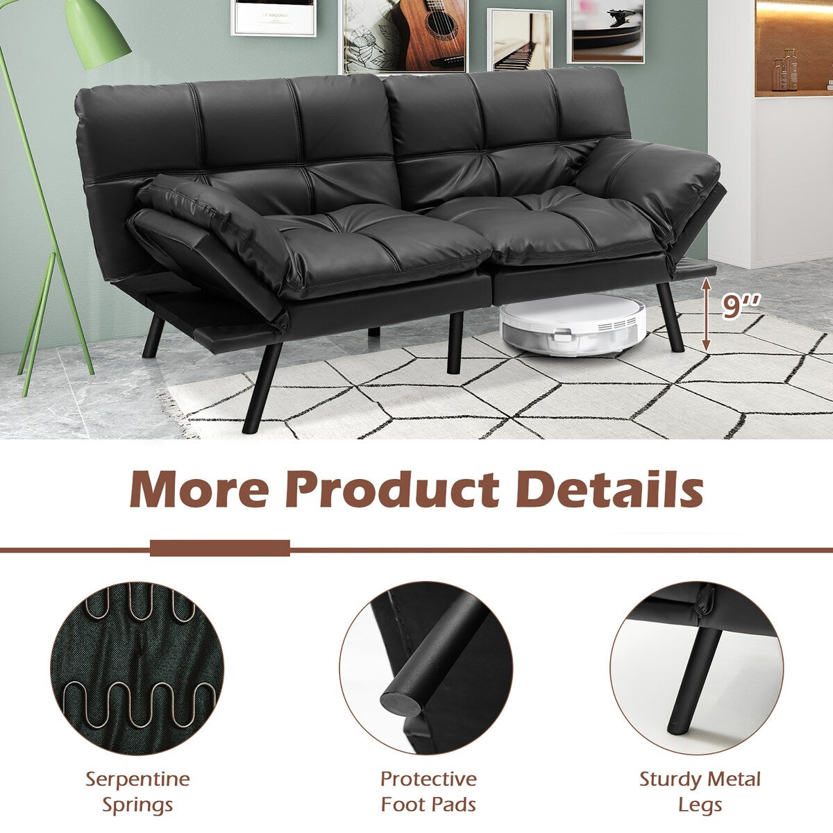 Costway Convertible Futon Sofa Bed Memory Foam Couch Sleeper with - See Details