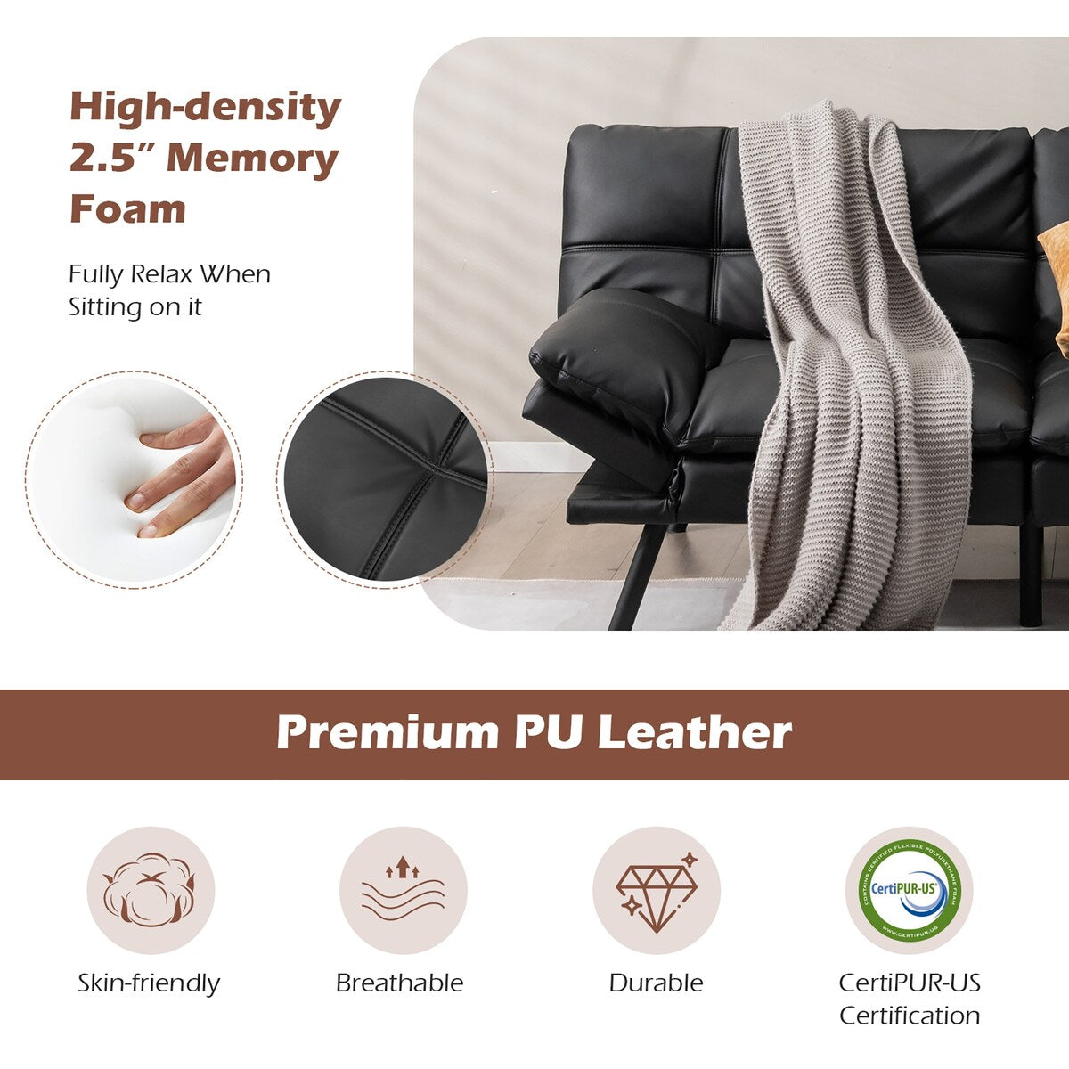 Costway Convertible Futon Sofa Bed Memory Foam Couch Sleeper with - See Details