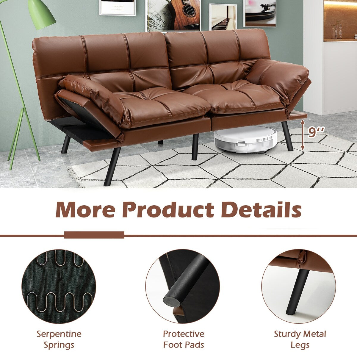 Costway Convertible Futon Sofa Bed Memory Foam Couch Sleeper with - See Details