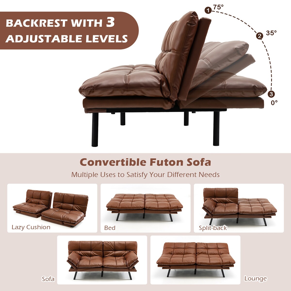 Costway Convertible Futon Sofa Bed Memory Foam Couch Sleeper with - See Details