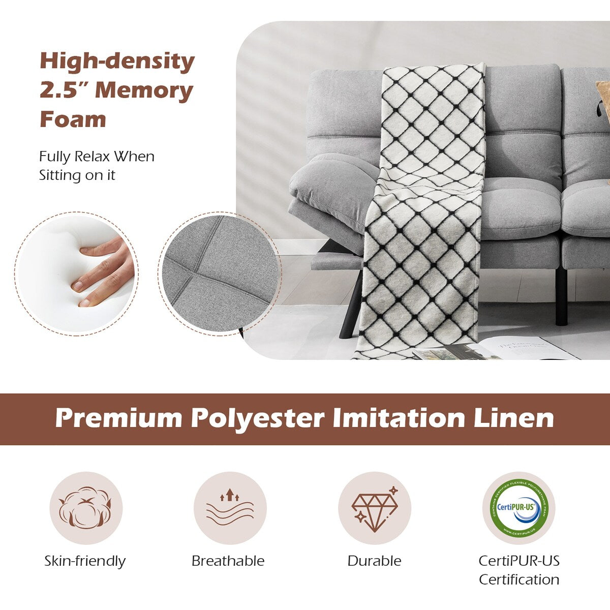 Costway Convertible Futon Sofa Bed Memory Foam Couch Sleeper with - See Details