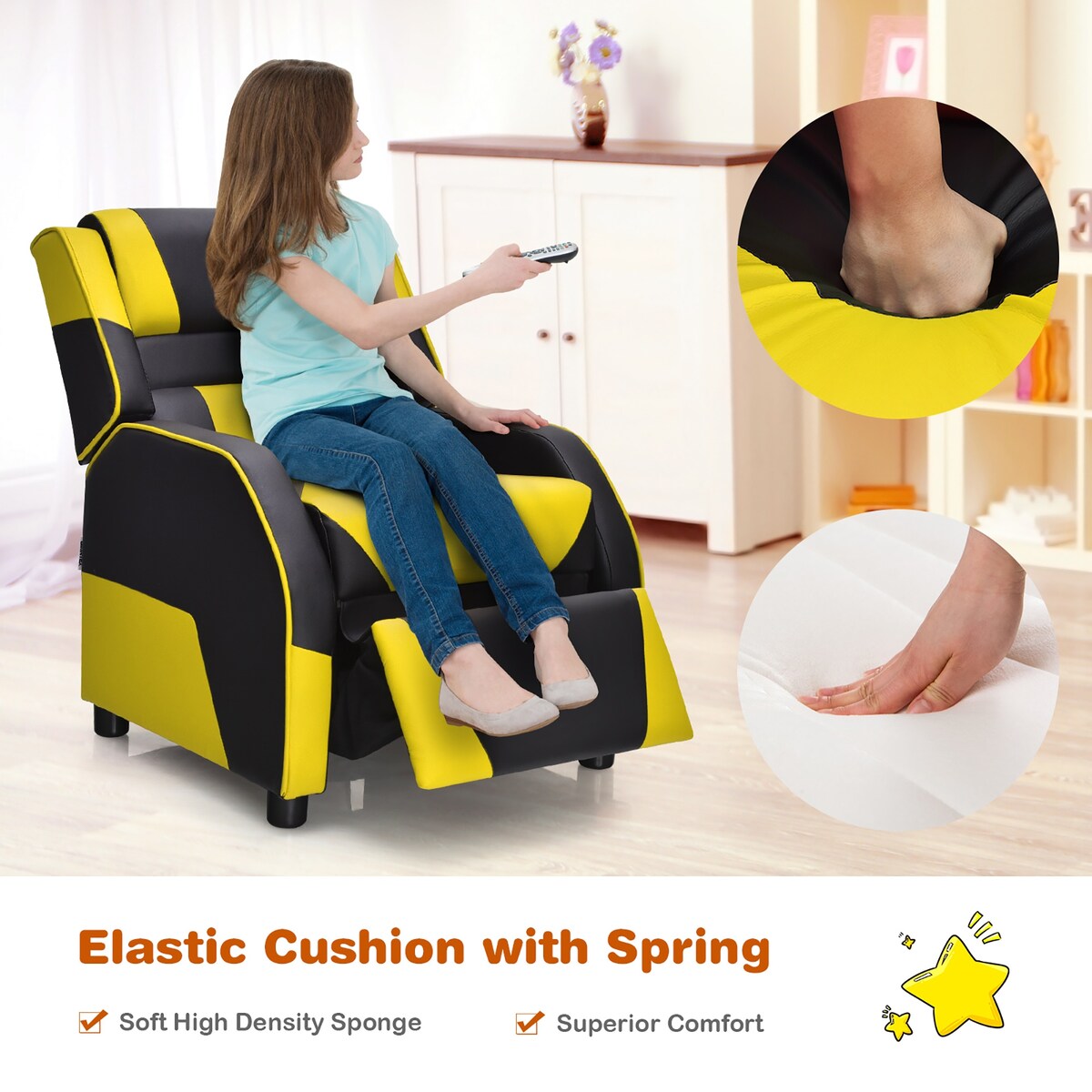 Costway Kids Youth Gaming Sofa Recliner w/Headrest & Footrest PU