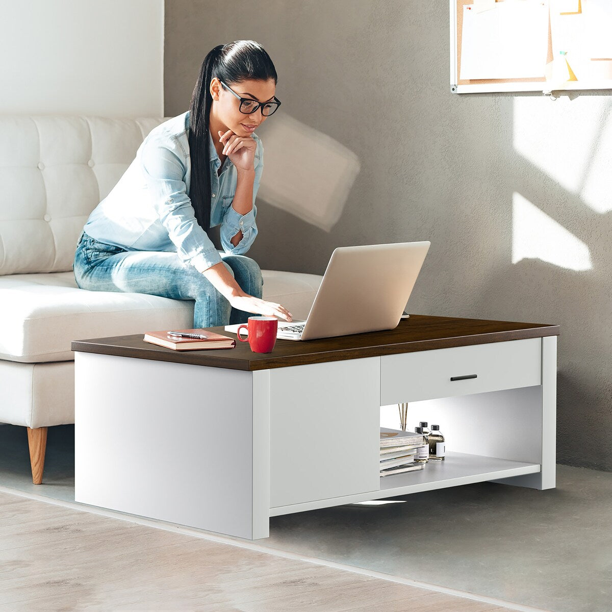 Costway Modern Coffee Table Living Room Coffee Table W/ Storage