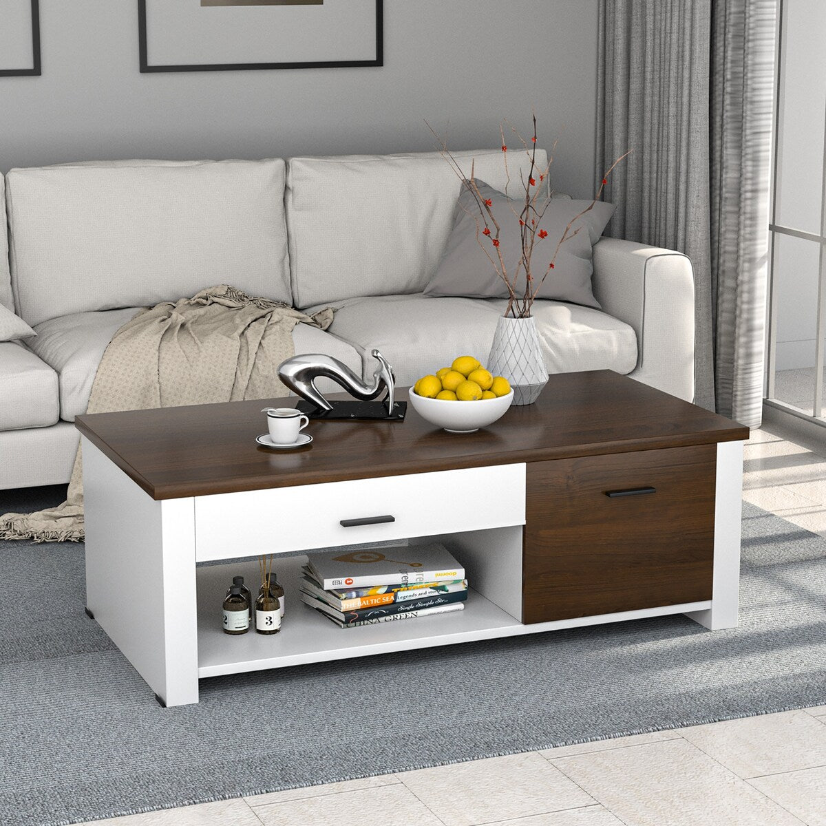 Costway Modern Coffee Table Living Room Coffee Table W/ Storage