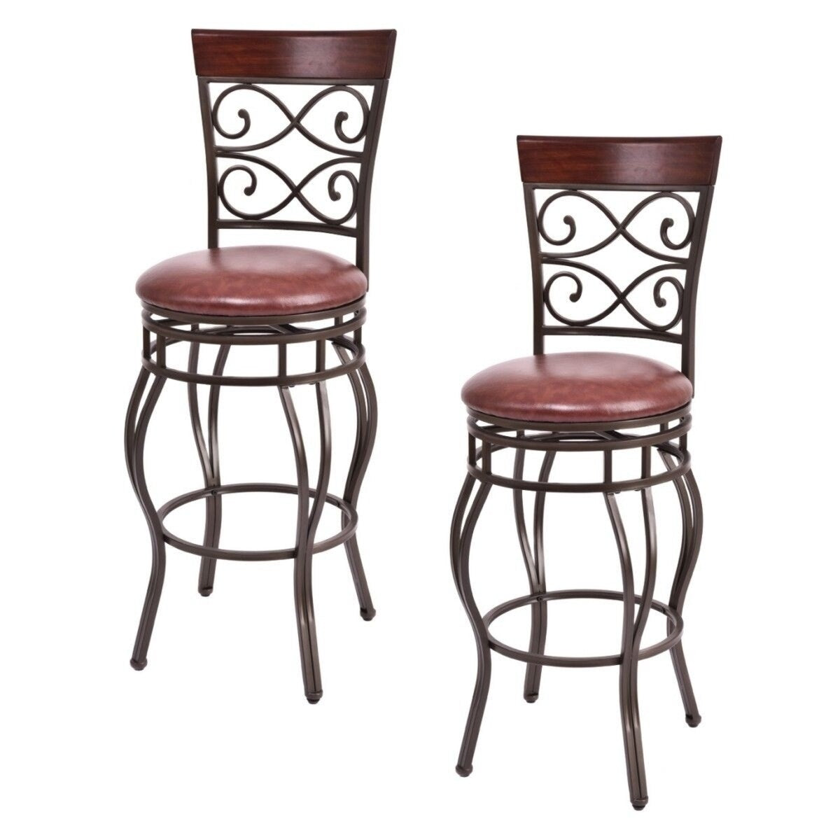 Set Of 2 Vintage Bar Stools 30in Swivel Padded Seat Bistro Dining Kitchen Pub Chair - Set of 2