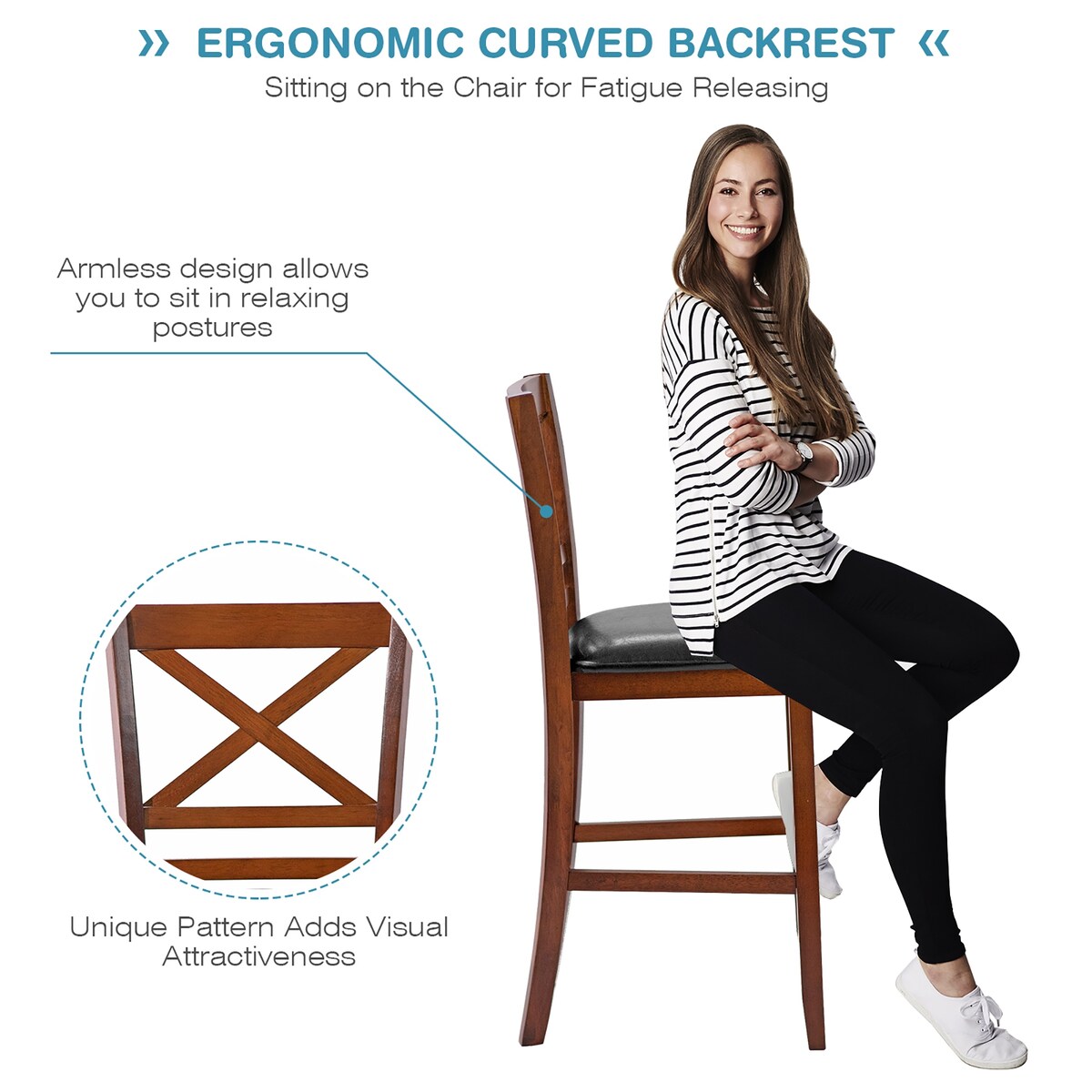 Costway Set of 2 Bar Stools 25'' Counter Height Chairs w/ PU Leather - See Details