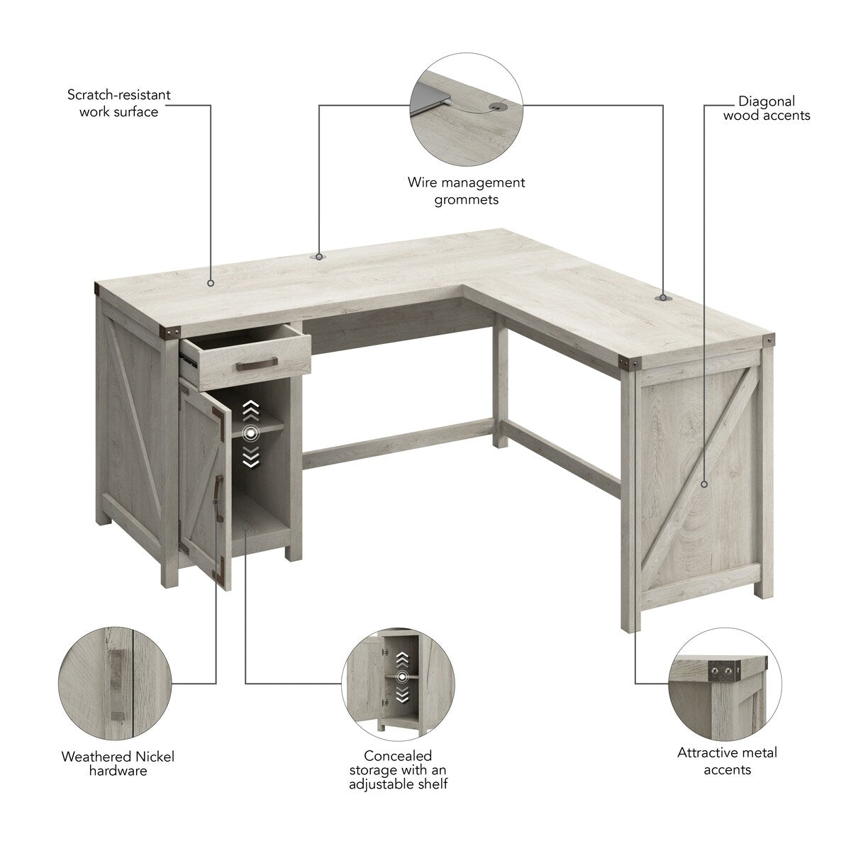 Knoxville 60W L Shaped Desk with Storage Cabinet by Bush Furniture