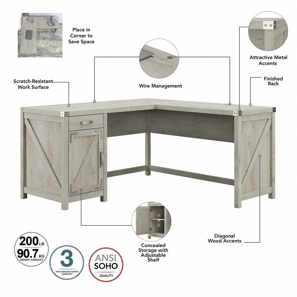 Knoxville 60W L Shaped Desk with Storage Cabinet by Bush Furniture