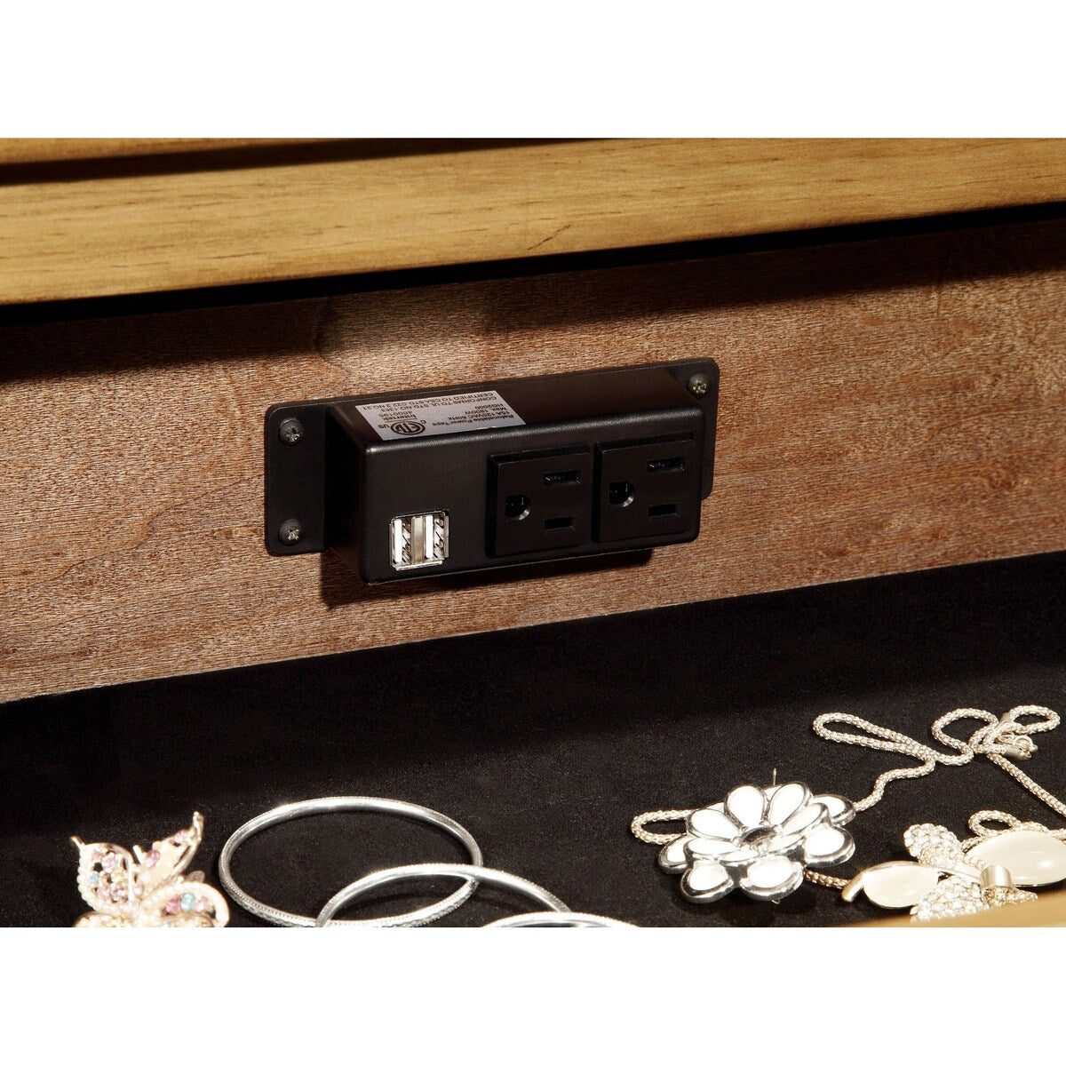 Nightstand Ball Bearing Metal Glide USB Charger/Power Outlet In Night Stand