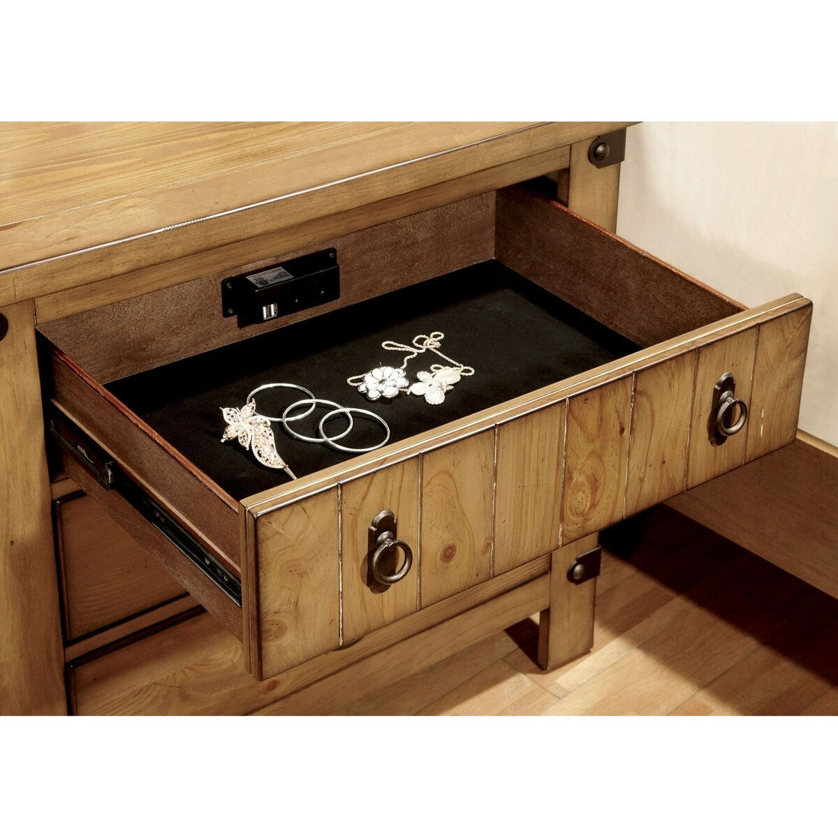 Nightstand Ball Bearing Metal Glide USB Charger/Power Outlet In Night Stand
